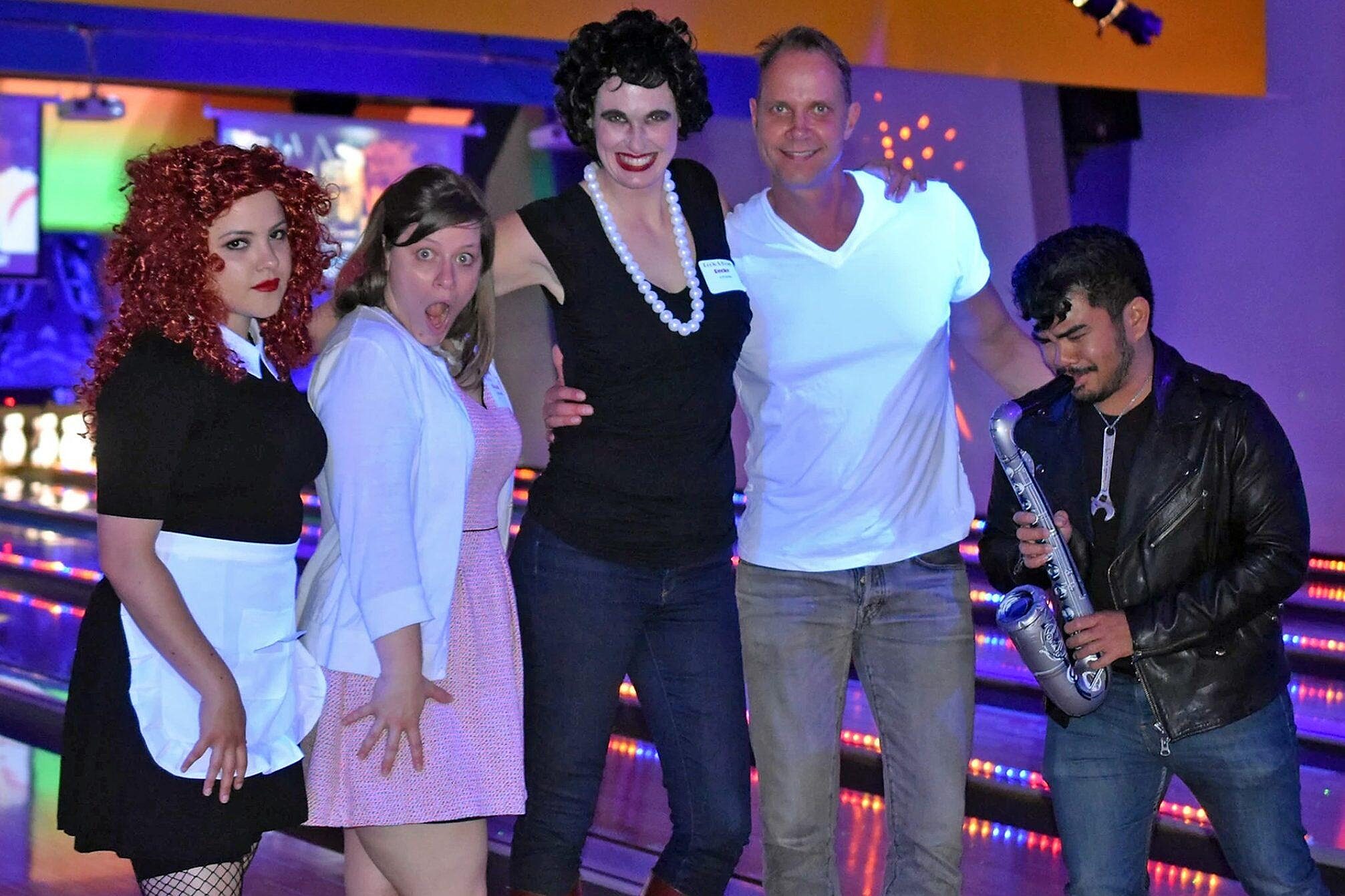 Attendees of MTA's Rock n Bowl 2016 benefitting Make-A-Wish dressed as "Rock Horror Picture Show"