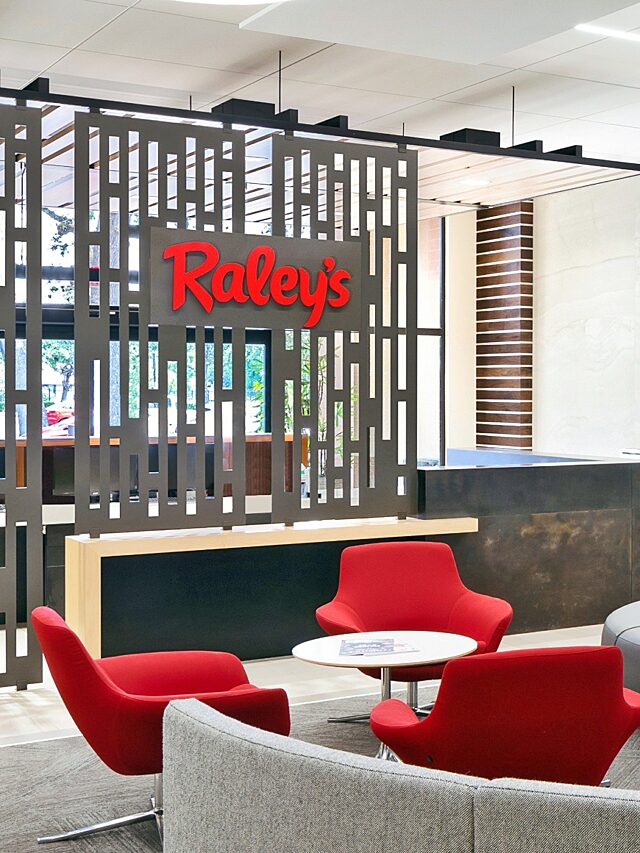 Photograph of Raley's reception with branded room divider